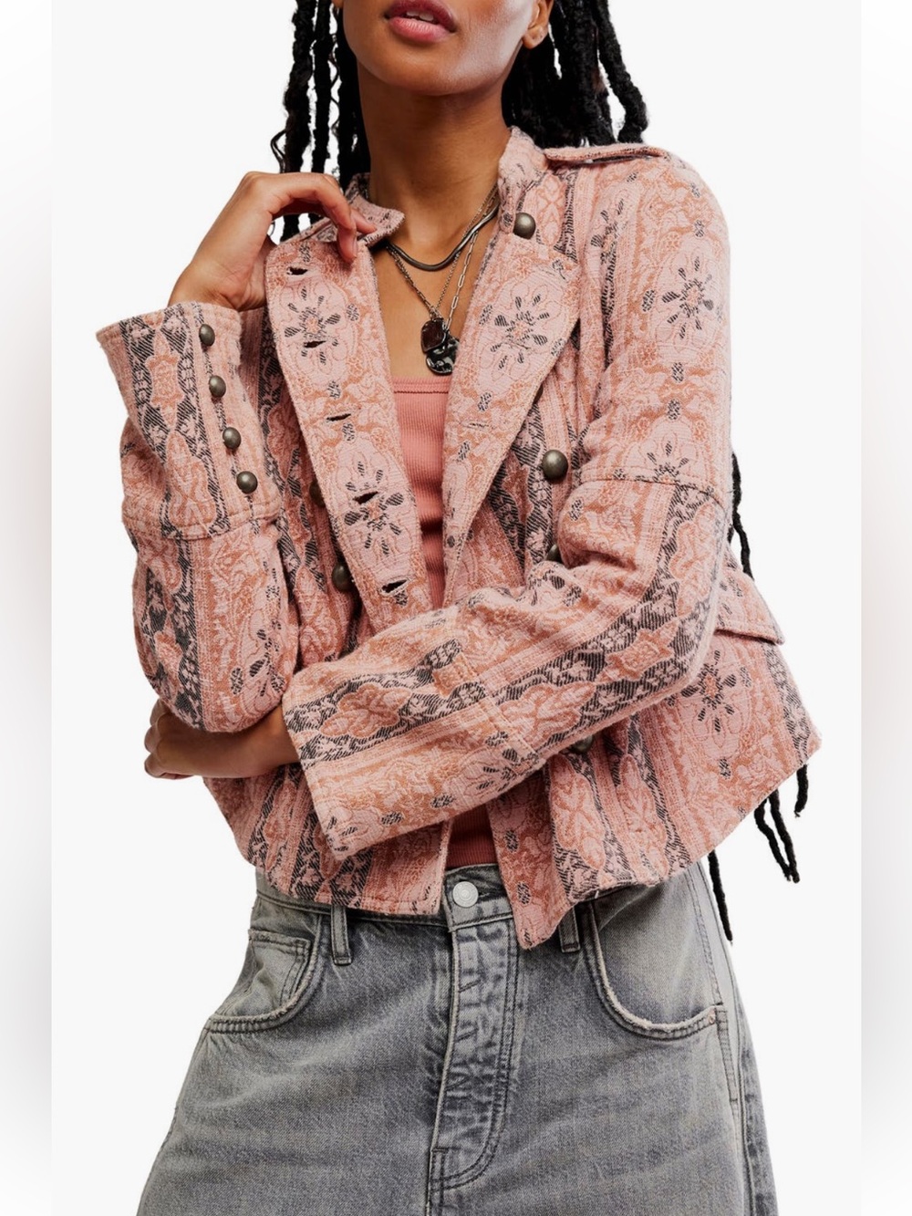NWT Free People Lotty Jacquard Jacket Sz Medium in ROSE SMOKE - Picture 9 of 10